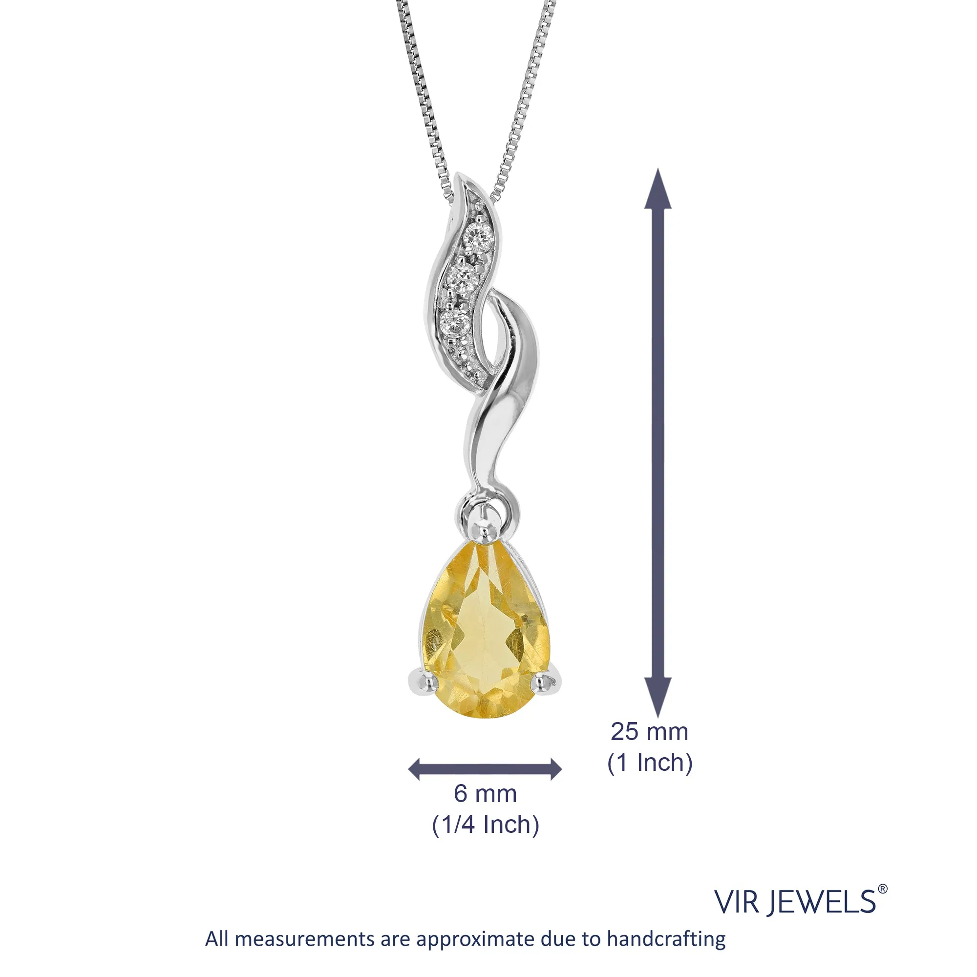 0.80 cttw Pendant Necklace, Citrine Pear Shape Pendant Necklace for Women in .925 Sterling Silver with Rhodium, 18 Inch Chain, Prong Setting