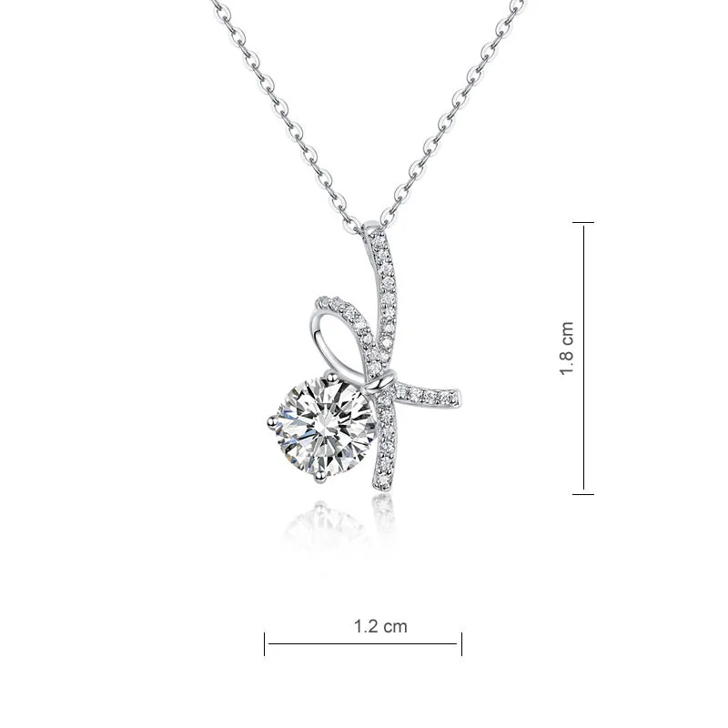 1 Carat Moissanite Diamond Ribbon Pendant Necklace 925 Sterling Silver XMFN8155