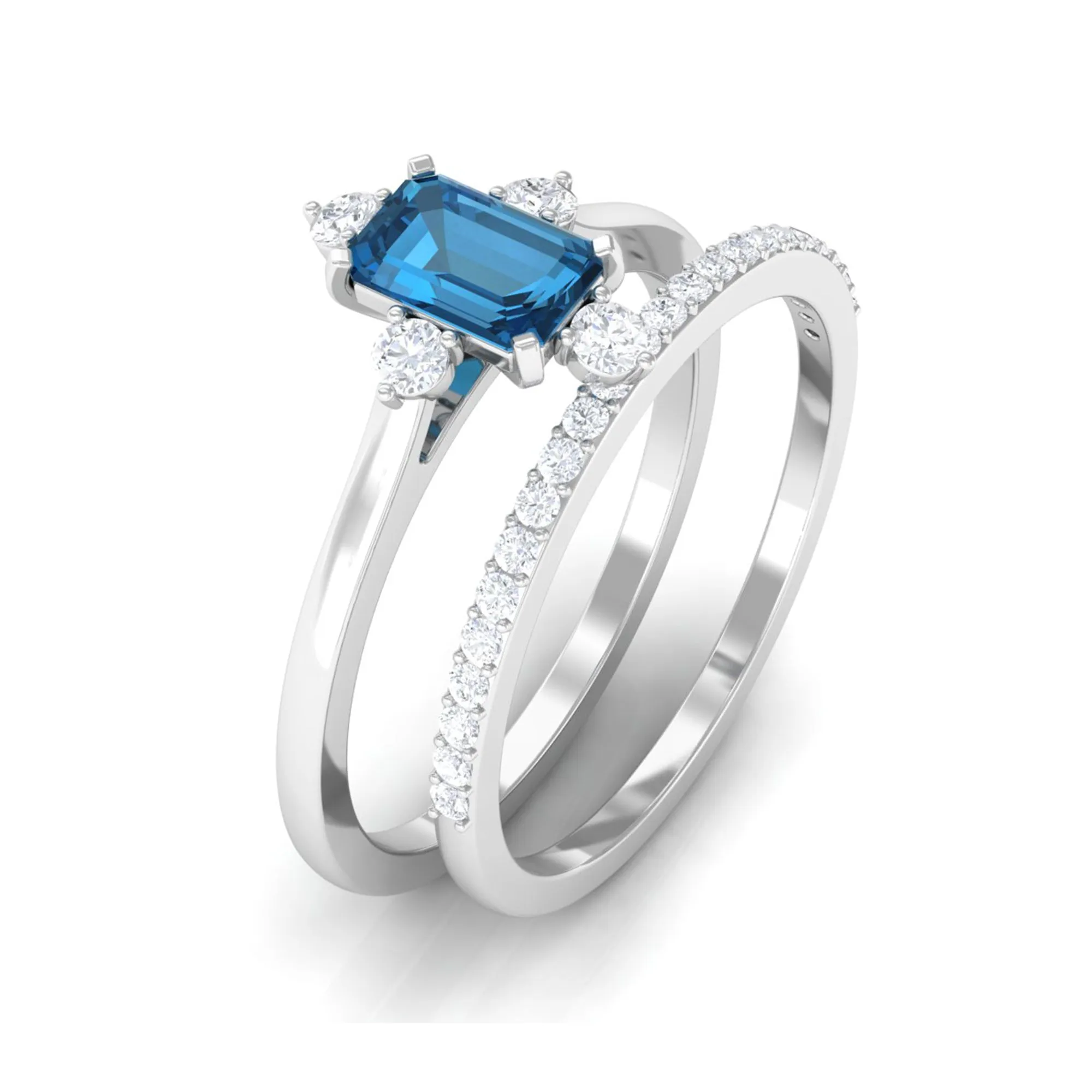 1.25 CT London Blue Topaz and Diamond Ring Set