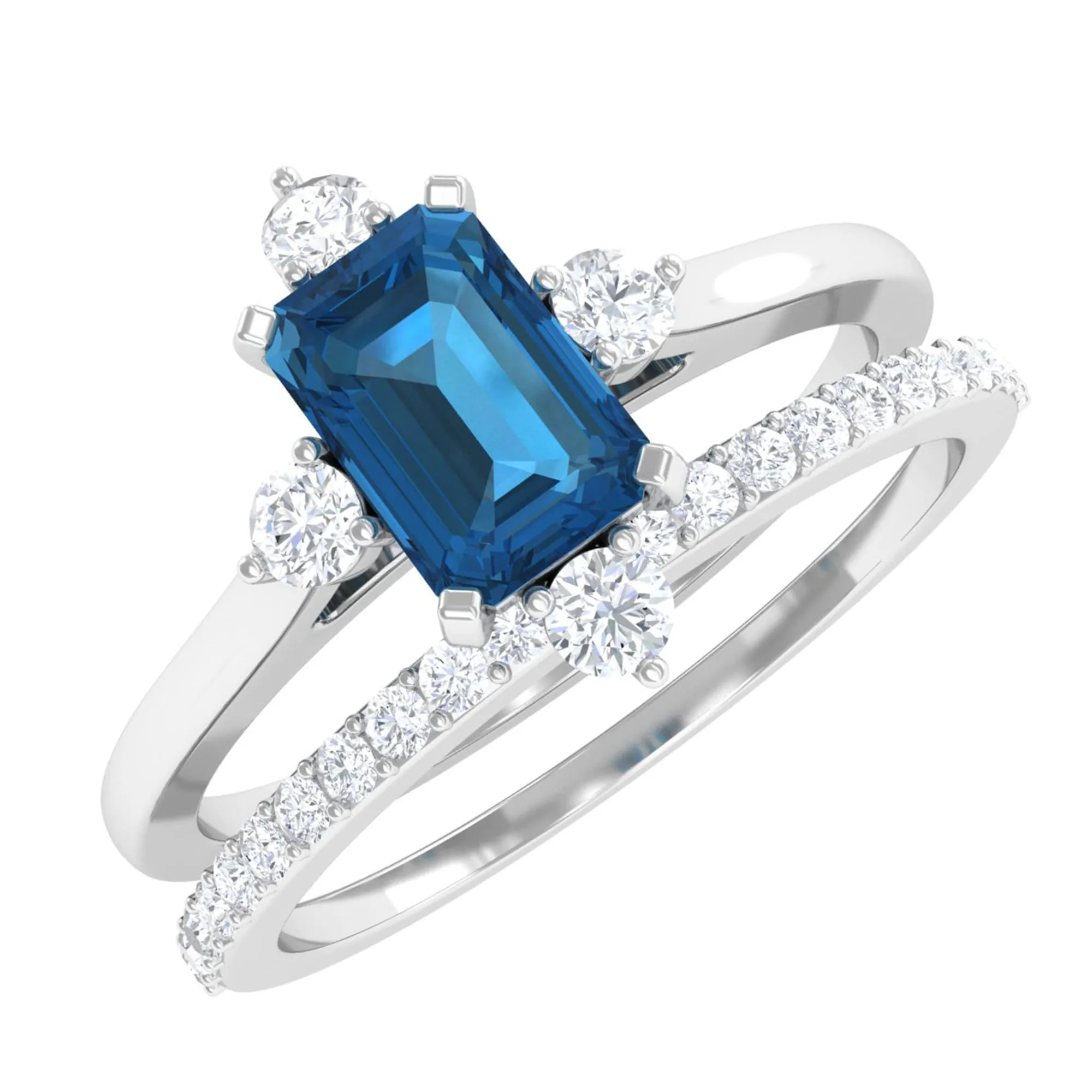 1.25 CT London Blue Topaz and Diamond Ring Set