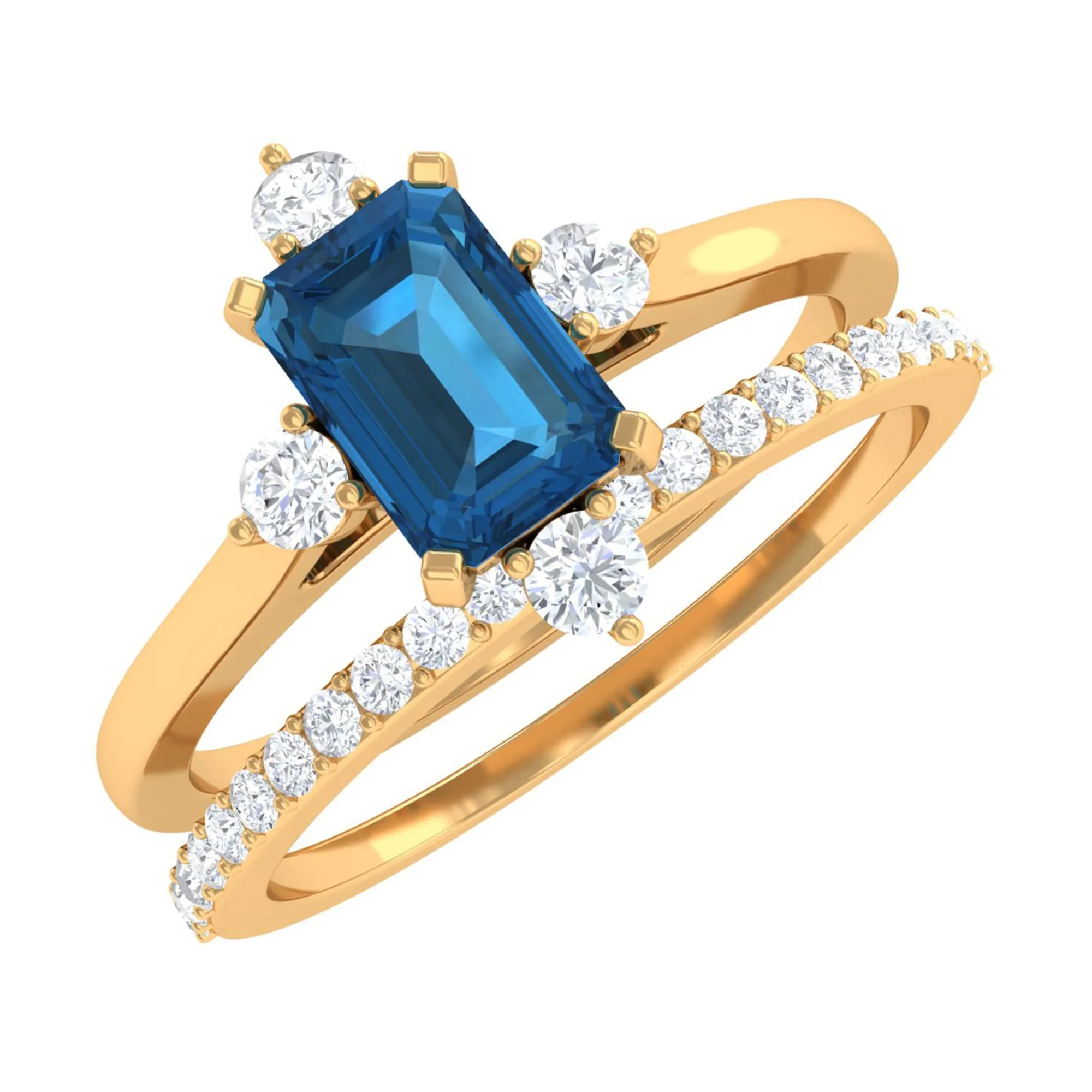 1.25 CT London Blue Topaz and Diamond Ring Set