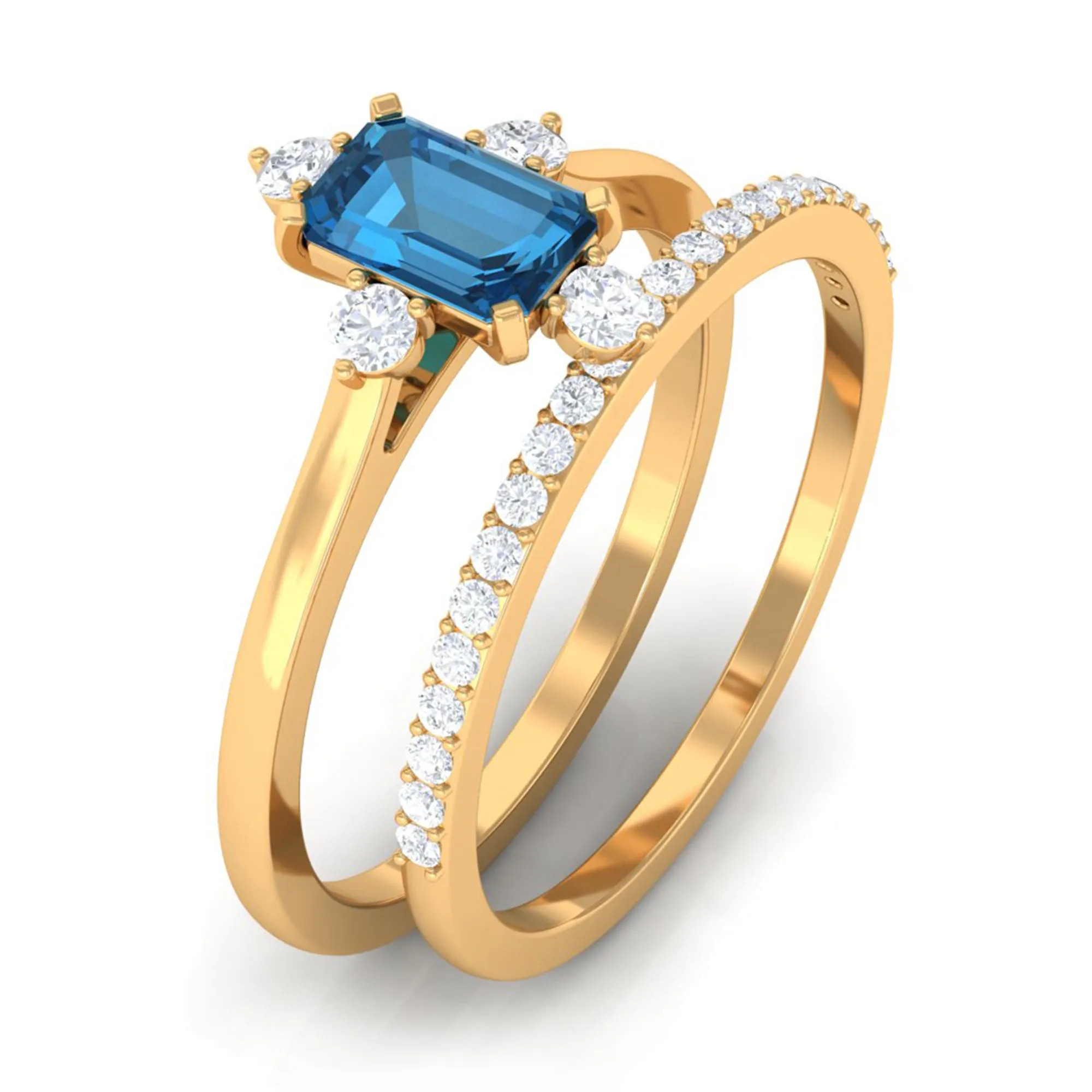 1.25 CT London Blue Topaz and Diamond Ring Set