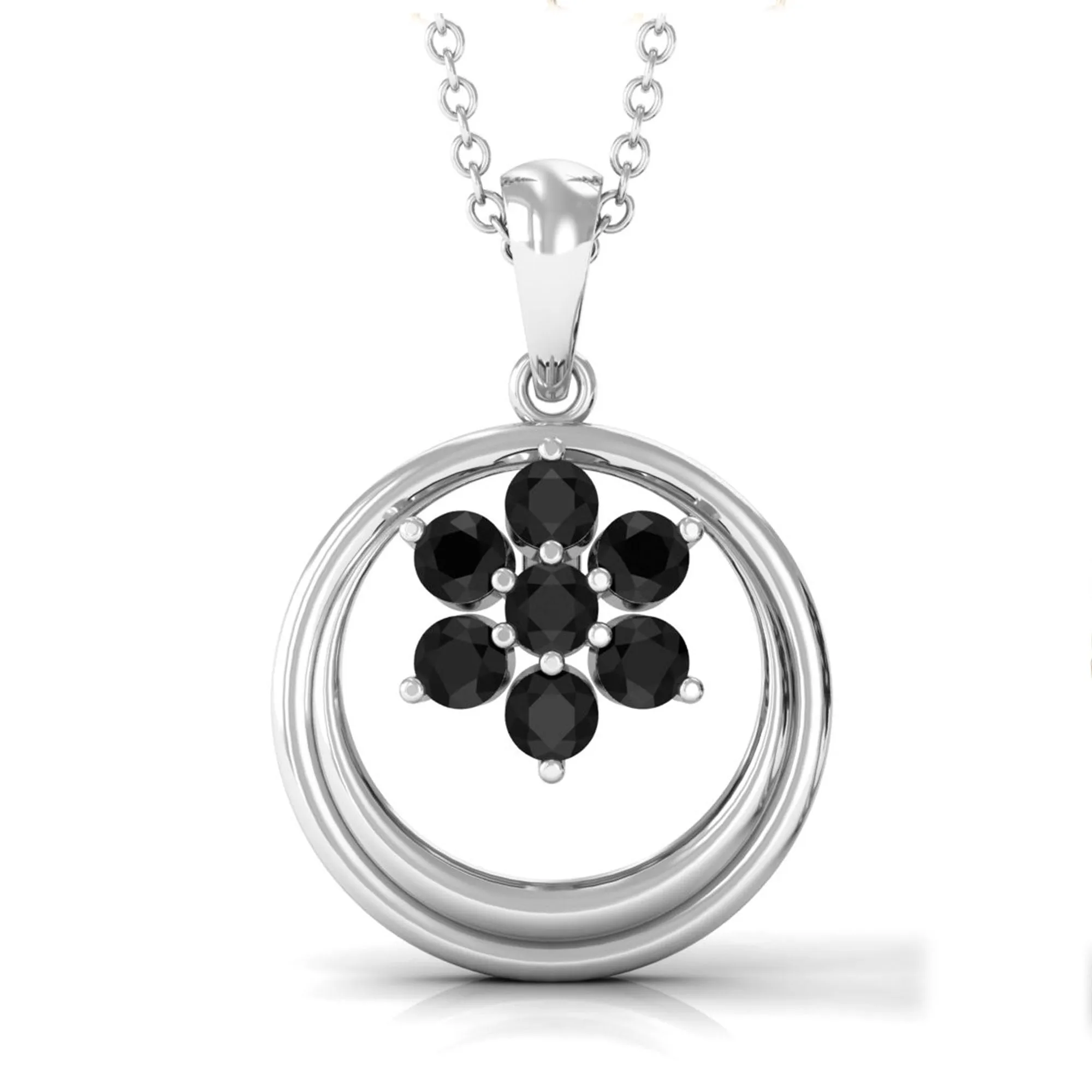 1/4 CT Minimal Black Spinel Cluster Open Circle Pendant