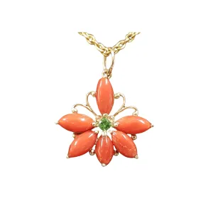 14K Gold Italian Coral & Tsavorite Designer Pendant