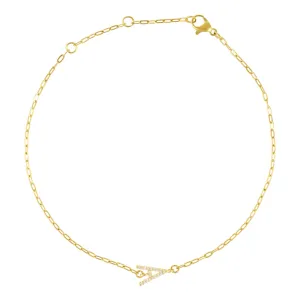 14k Gold Plated Pave CZ Sideways Initial Anklet