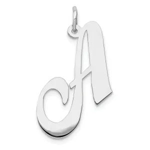 14K White Gold Large Size Fancy Script Letter A Initial Charm Pendant