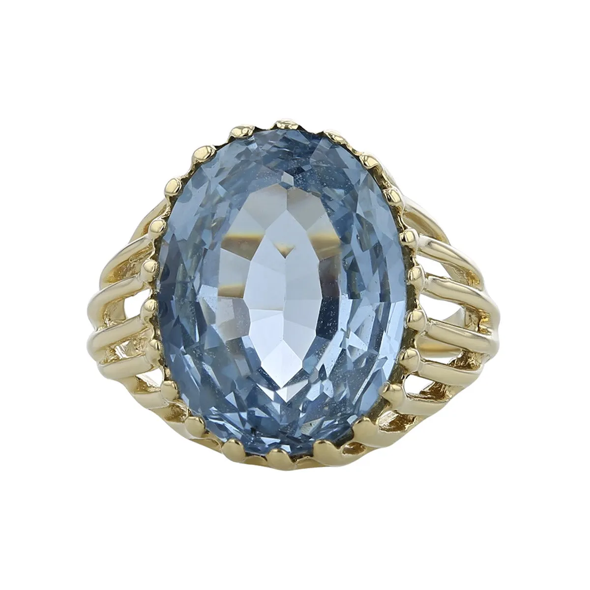 14K Yellow Gold 16mm Oval Blue Topaz Ring