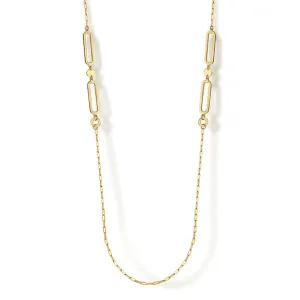 14K Yellow Gold Link Station Necklace With Hollow Paperclip Chain