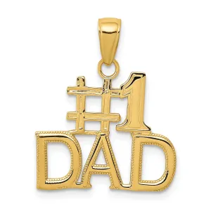 14k Yellow Gold Polished Beaded Textured Finish Script  #1 DAD Charm Pendant