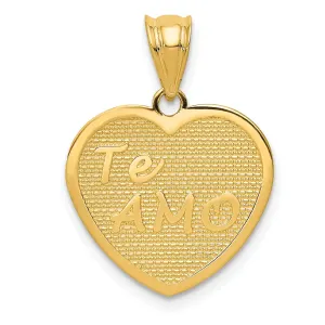 14k Yellow Gold Solid Te Amo Heart Pendant