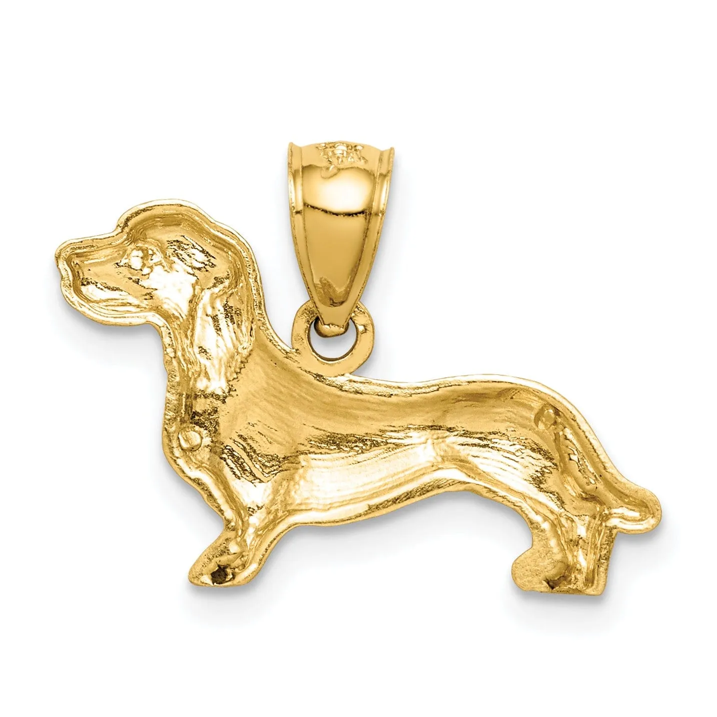 14KYellow Gold Solid Diamond Cut Brushed Finish Dachshund Dog Charm Pendant