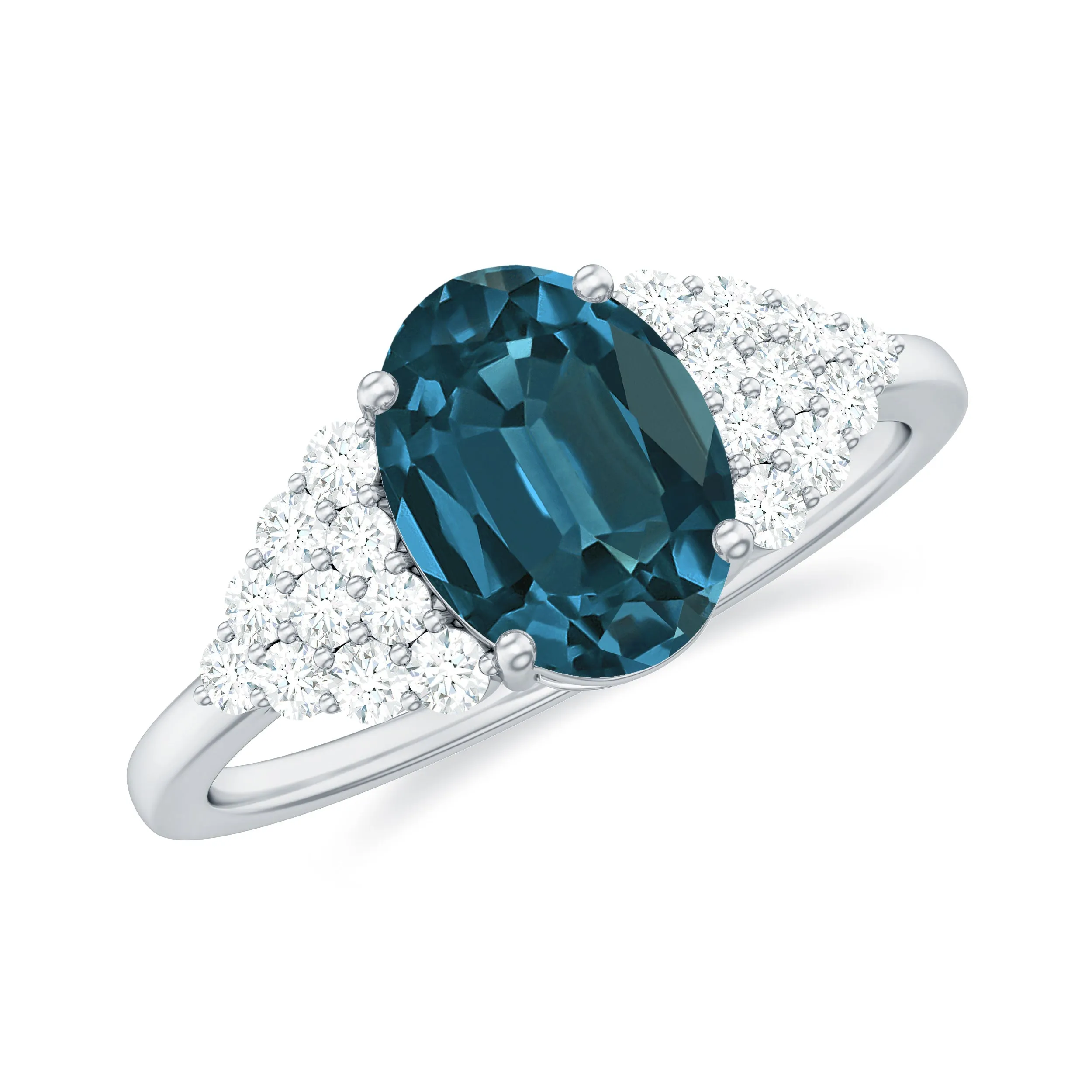 1.5 CT Oval London Blue Topaz Solitaire Ring with Diamond Accent