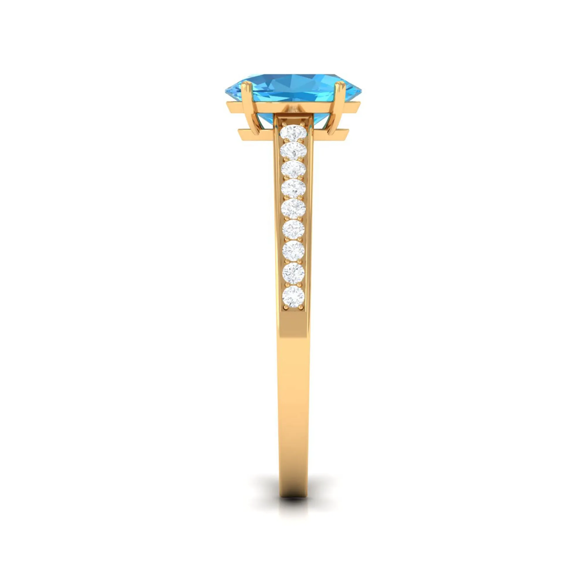 1.50 CT Swiss Blue Topaz Solitaire and Diamond Ring