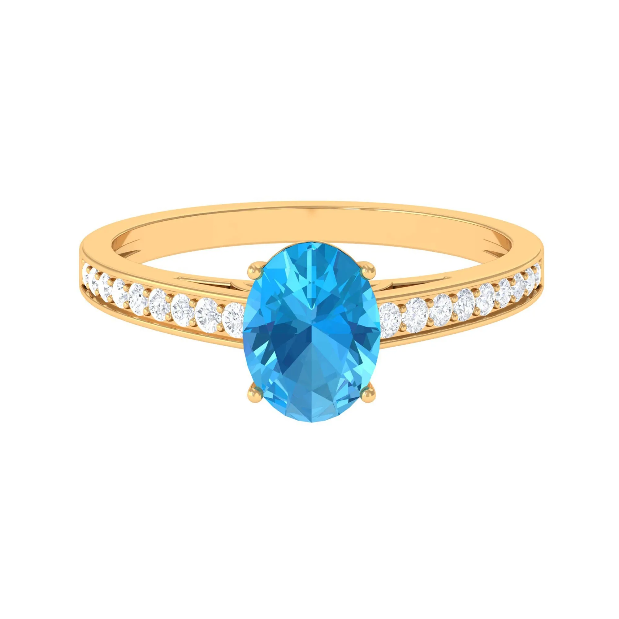 1.50 CT Swiss Blue Topaz Solitaire and Diamond Ring