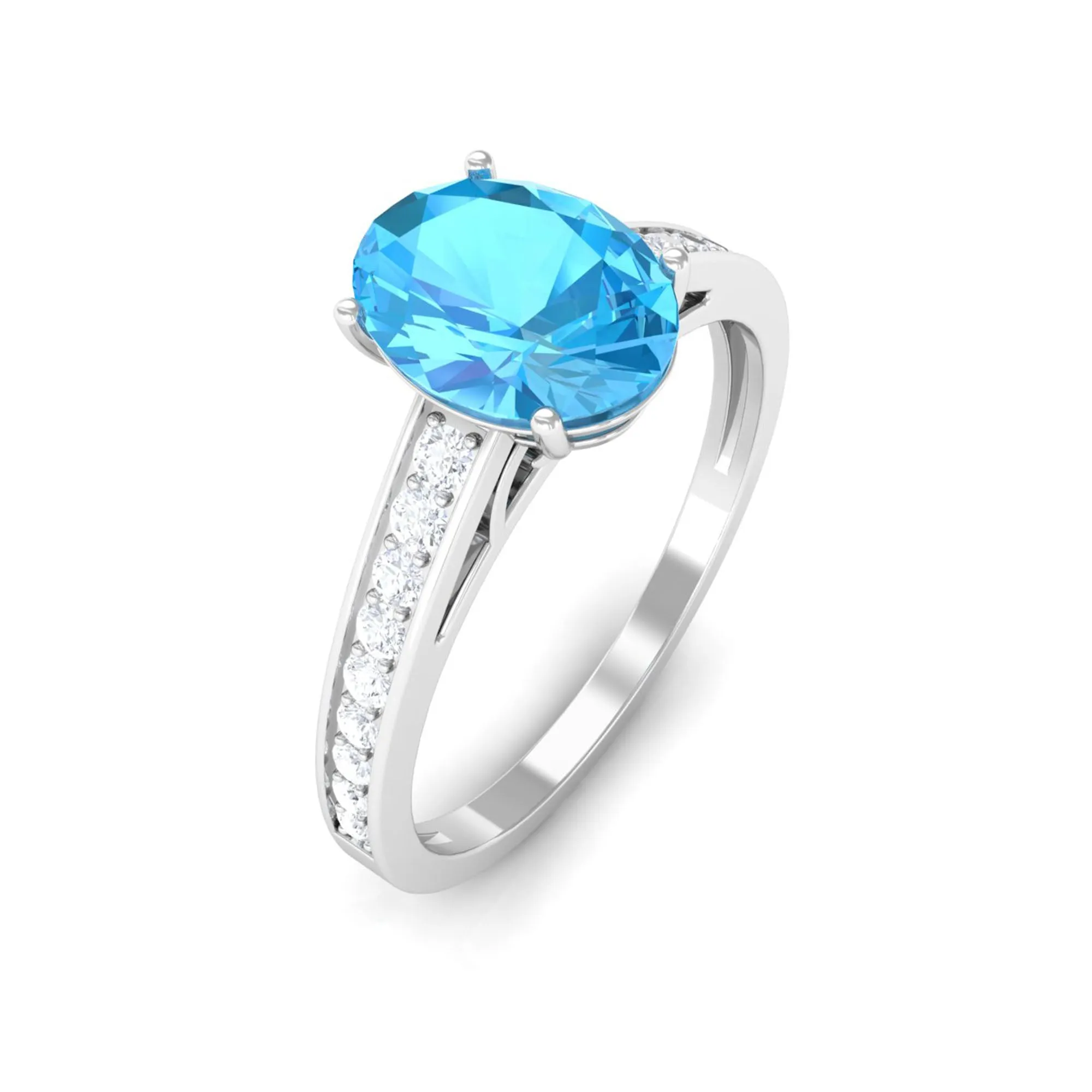 1.50 CT Swiss Blue Topaz Solitaire and Diamond Ring