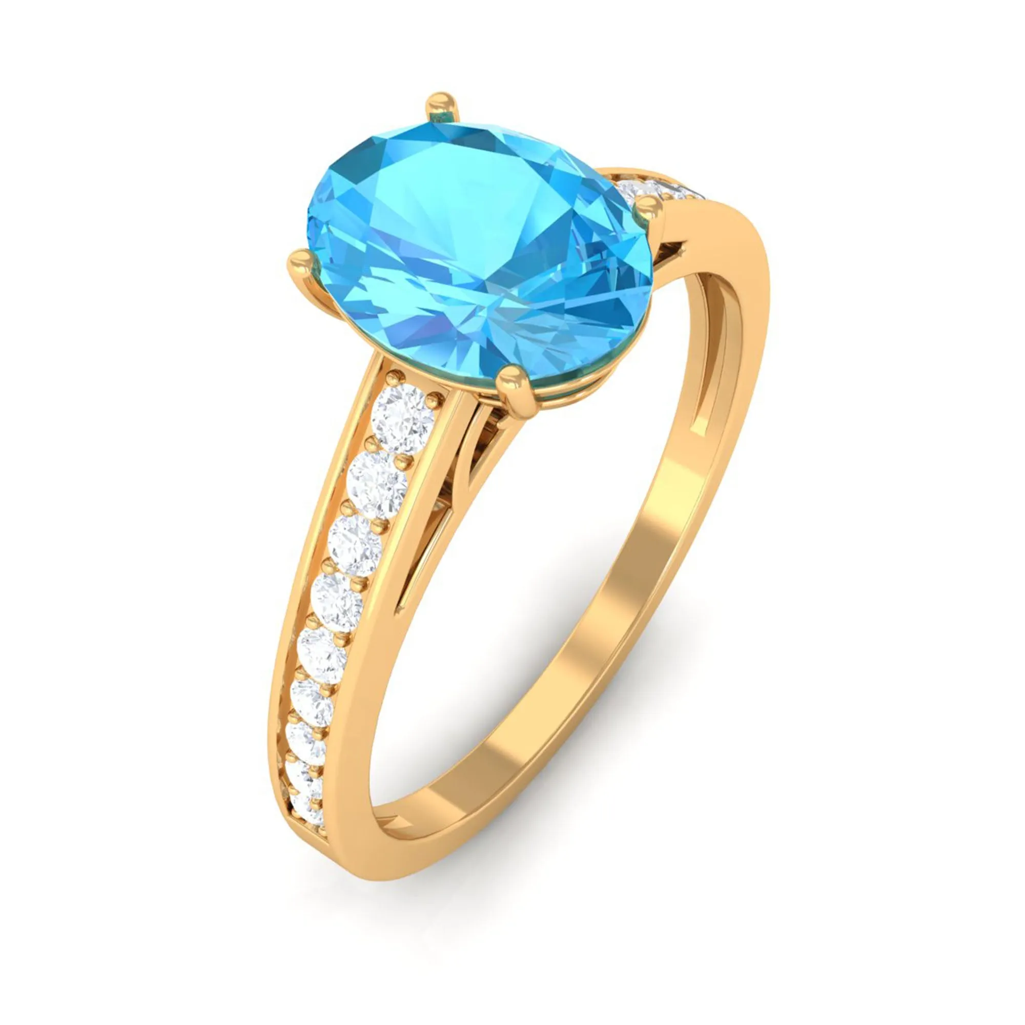 1.50 CT Swiss Blue Topaz Solitaire and Diamond Ring