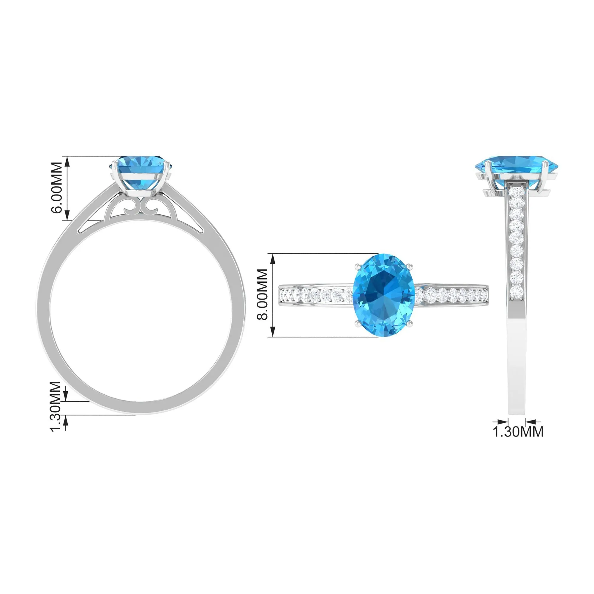 1.50 CT Swiss Blue Topaz Solitaire and Diamond Ring