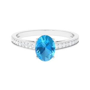 1.50 CT Swiss Blue Topaz Solitaire and Diamond Ring