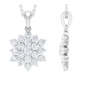 1.75 CT Round Cut Moissanite Floral Cluster Pendant