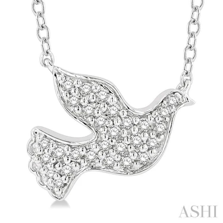 1/8 Ctw Dove Symbol Petite Round Cut Diamond Fashion Pendant With Chain in 10K White Gold