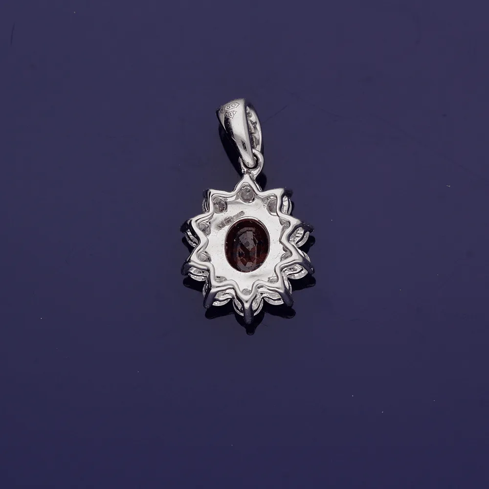 18ct White Gold Oval Ruby & Diamond Cluster Pendant