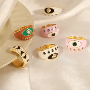 18K gold hip hop vintage devil eye inlaid zircon design open ring