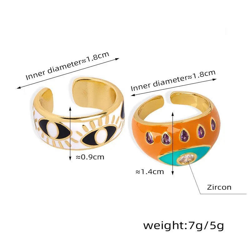 18K gold hip hop vintage devil eye inlaid zircon design open ring