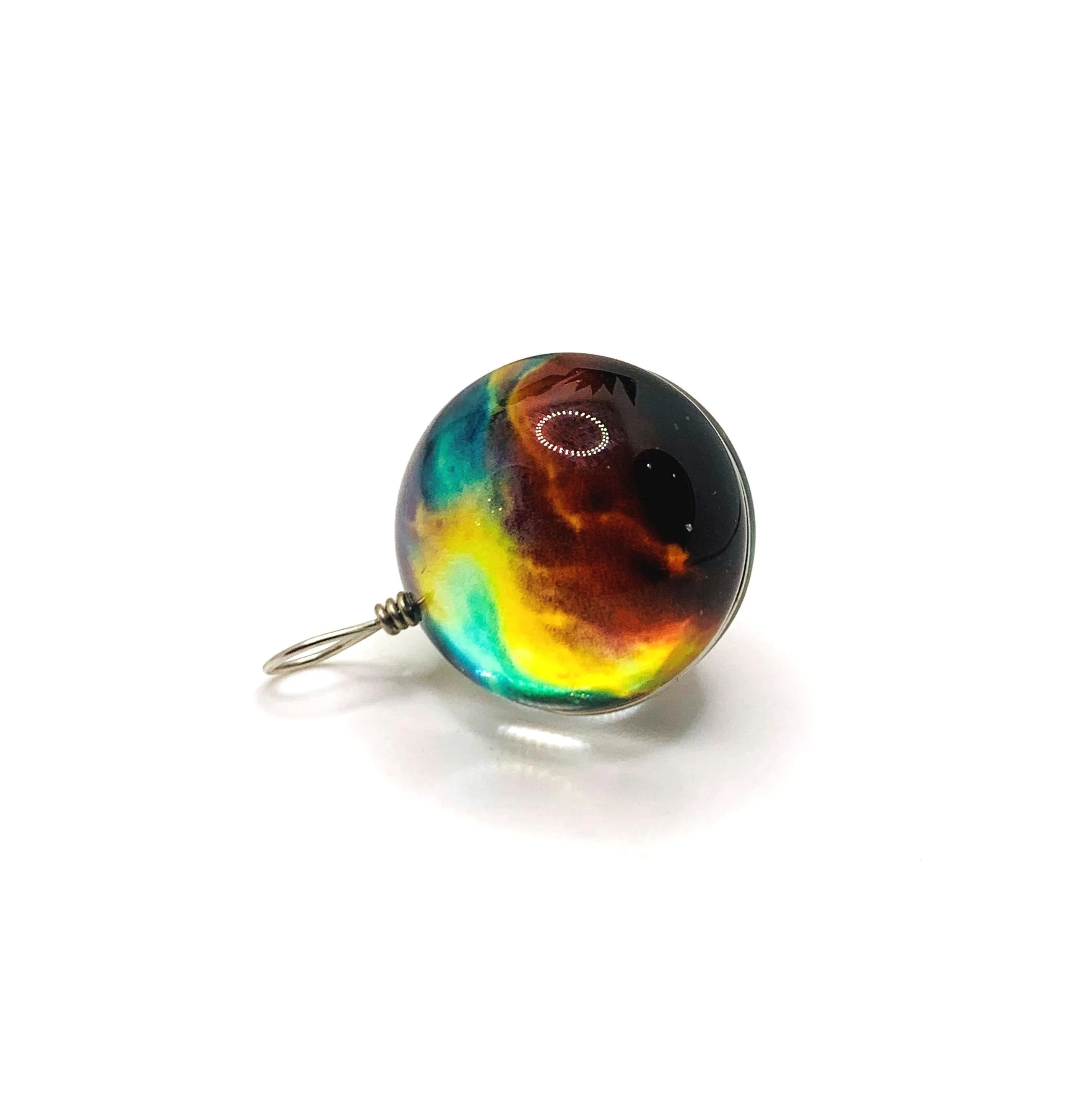 2 Wire Wrapped Glass Galaxy Red and Yellow Nebula Pendant Charms