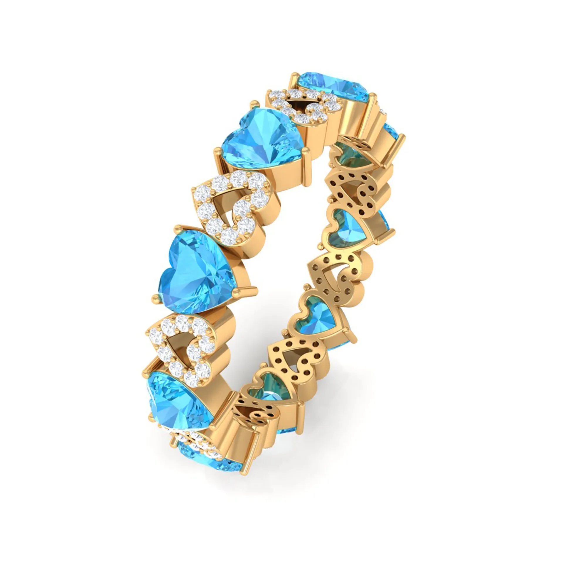 2.75 CT Swiss Blue Topaz and Diamond Heart Eternity Ring