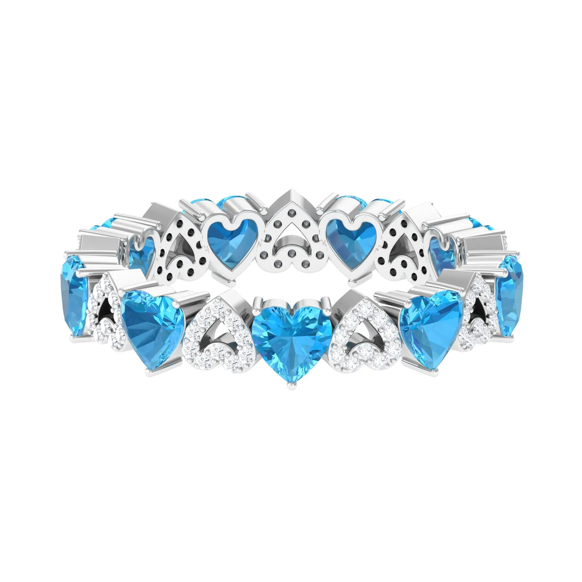 2.75 CT Swiss Blue Topaz and Diamond Heart Eternity Ring