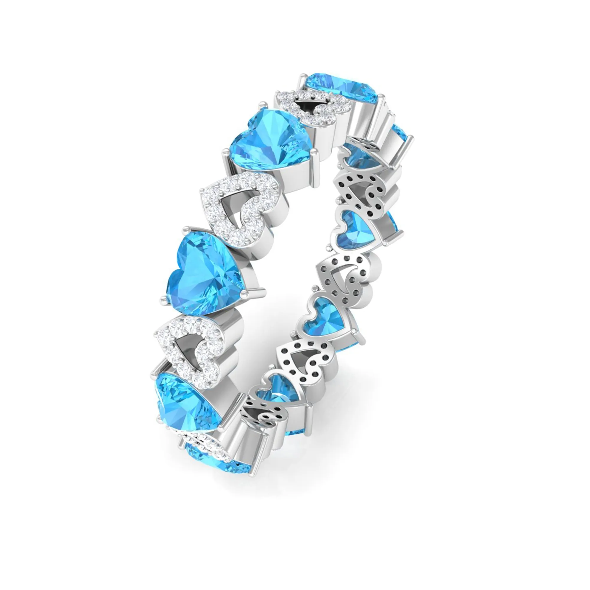 2.75 CT Swiss Blue Topaz and Diamond Heart Eternity Ring