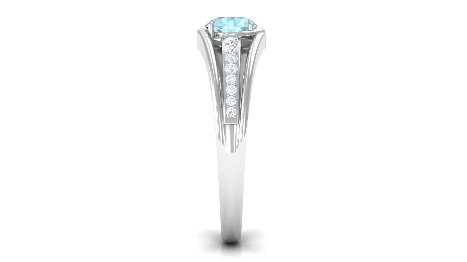 3/4 CT Round Shape Sky Blue Topaz Solitaire Ring with Diamond Side Stones