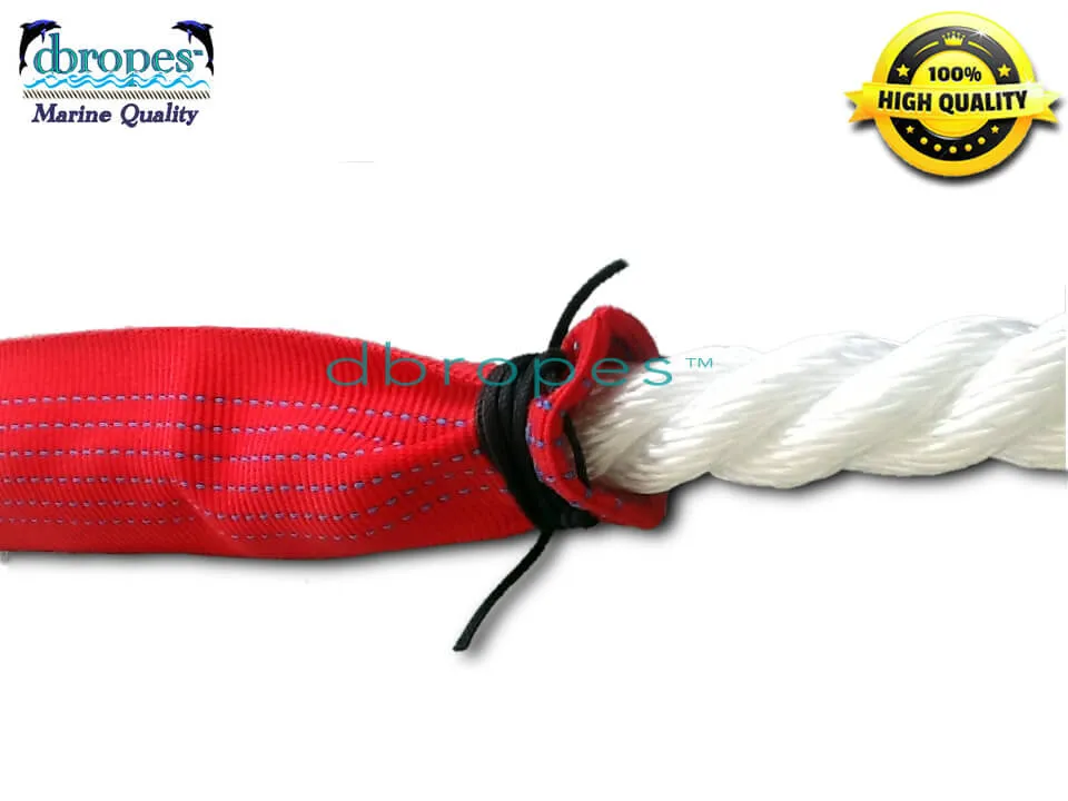 3/4" X 12' Three Strand Double Mooring Pendant 100% Nylon Rope with SS Thimble with Chafe Guards