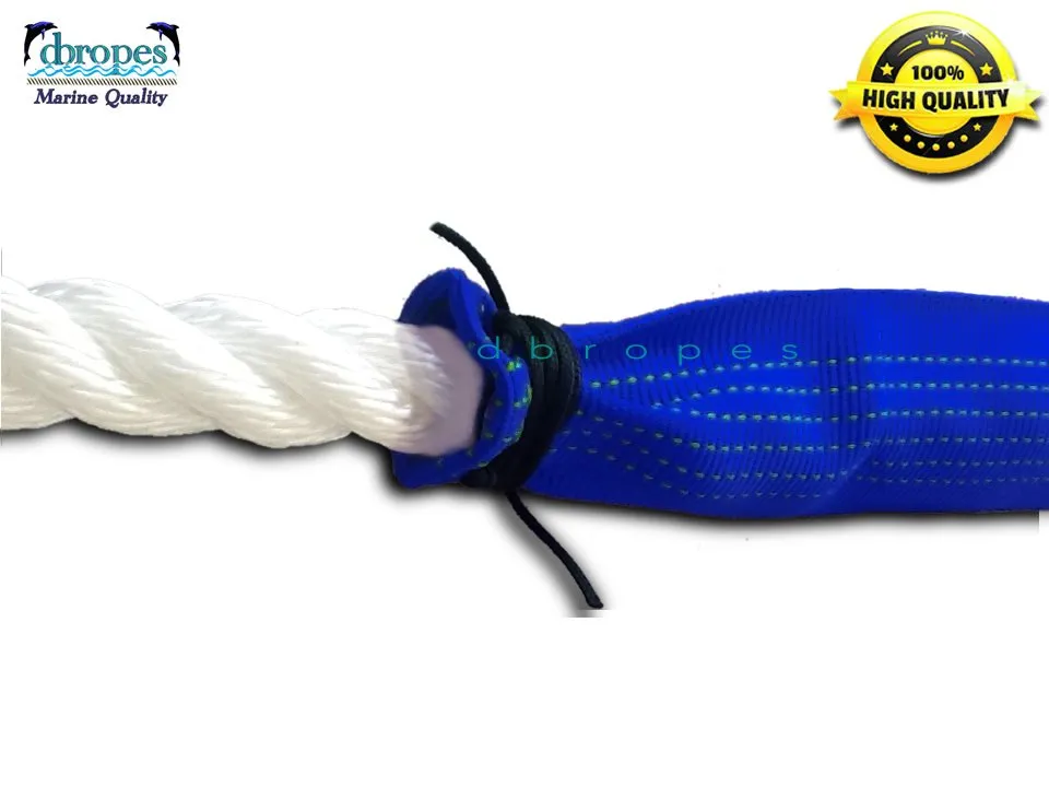 3/4" X 12' Three Strand Double Mooring Pendant 100% Nylon Rope with SS Thimble with Chafe Guards