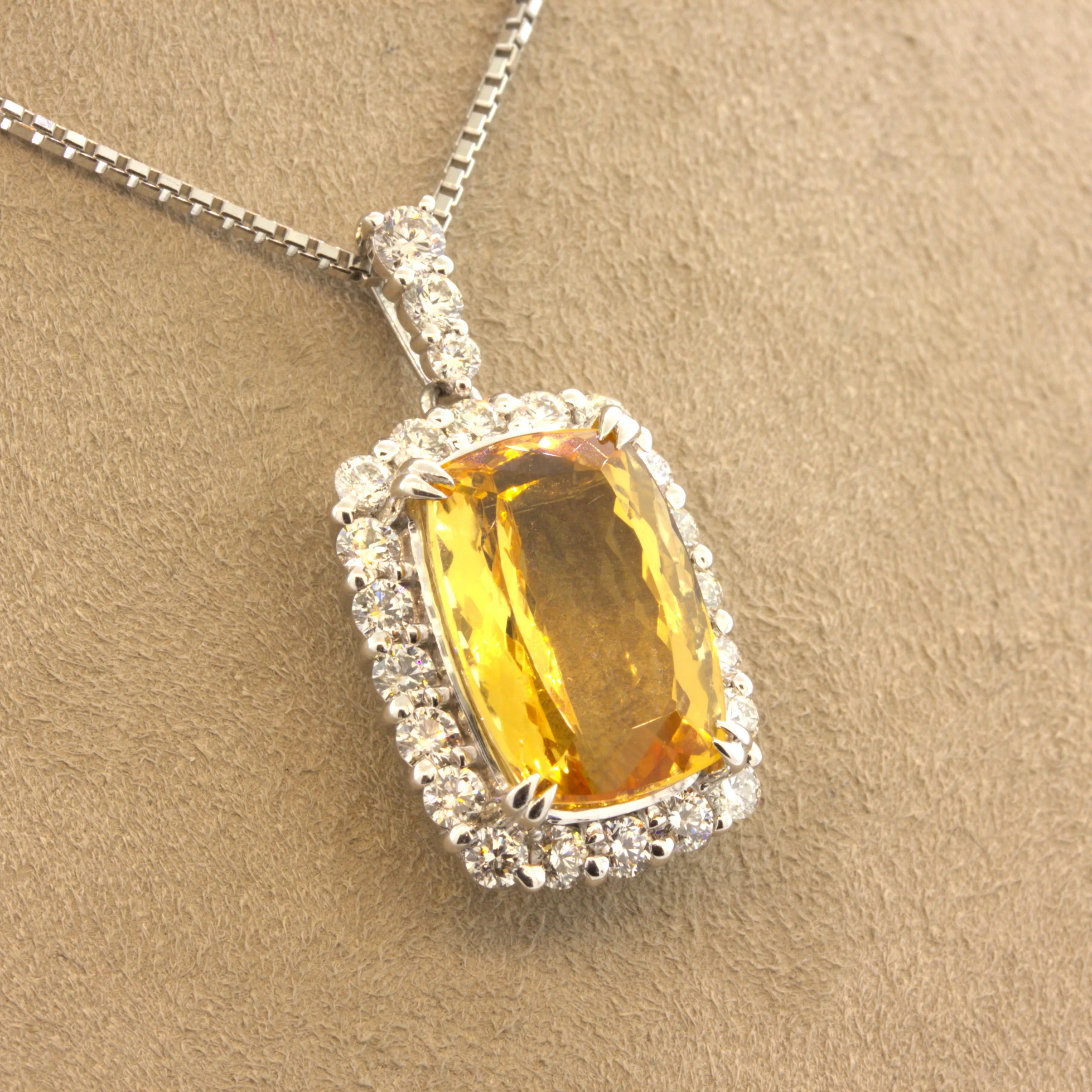 8.14 Carat Imperial Topaz Diamond Halo Platinum Drop Pendant