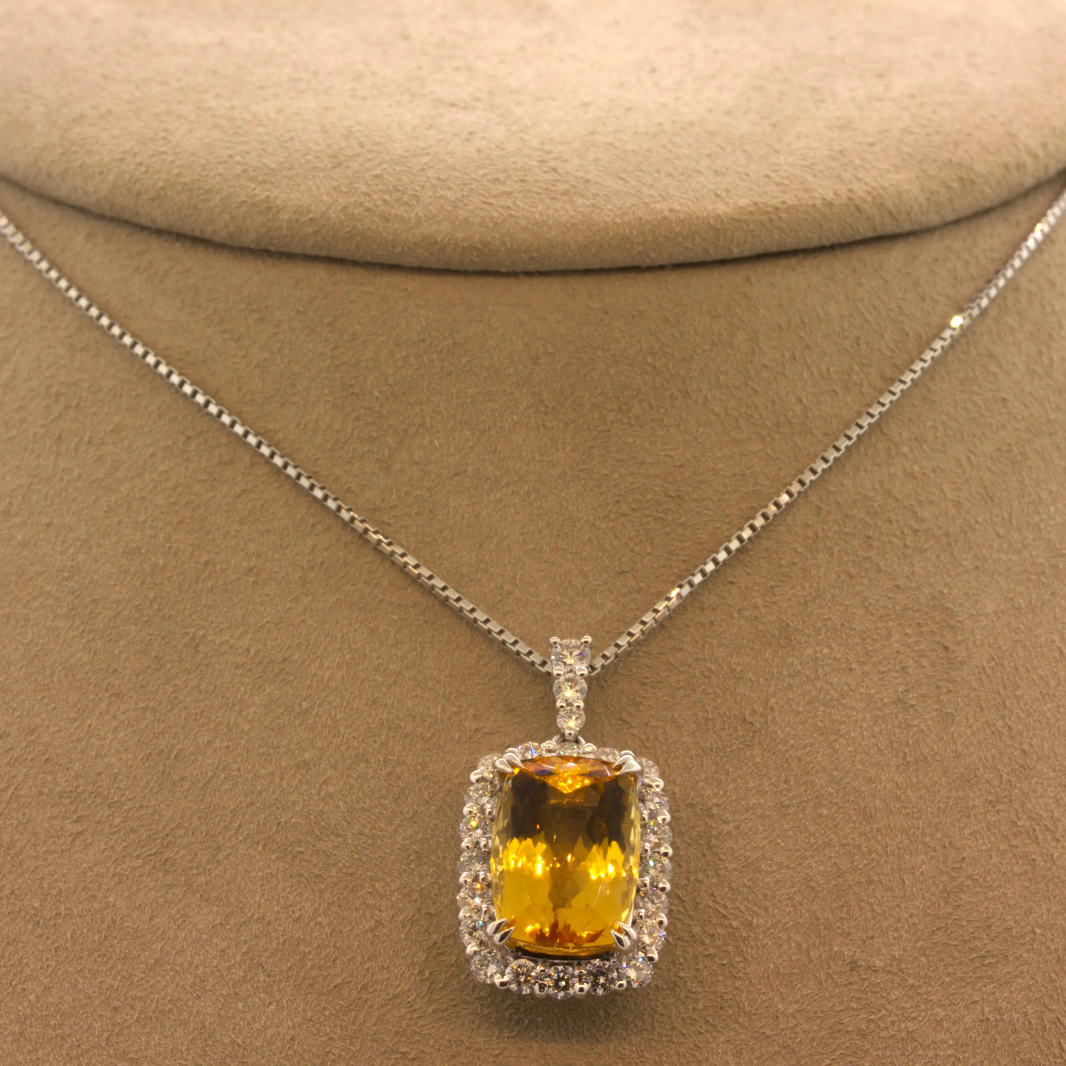 8.14 Carat Imperial Topaz Diamond Halo Platinum Drop Pendant