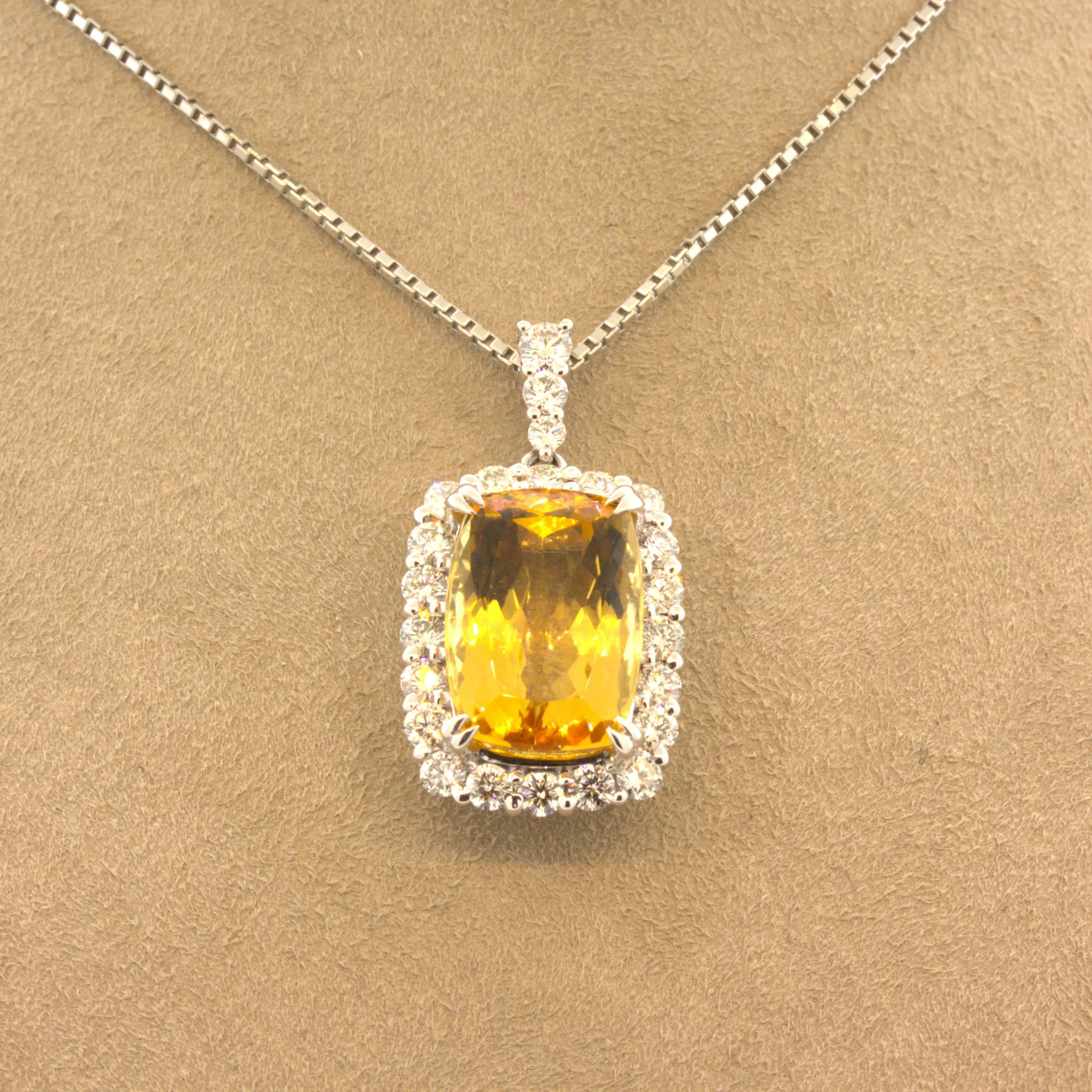 8.14 Carat Imperial Topaz Diamond Halo Platinum Drop Pendant