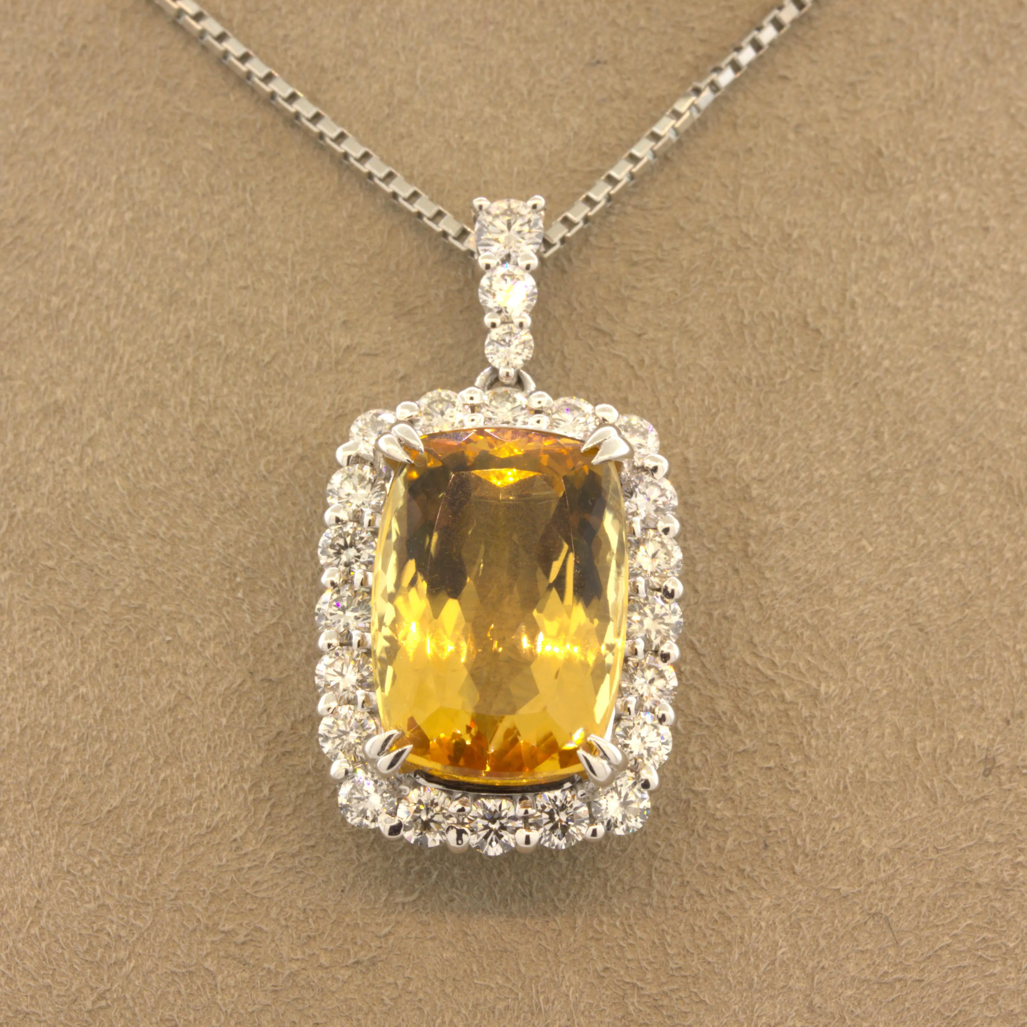 8.14 Carat Imperial Topaz Diamond Halo Platinum Drop Pendant