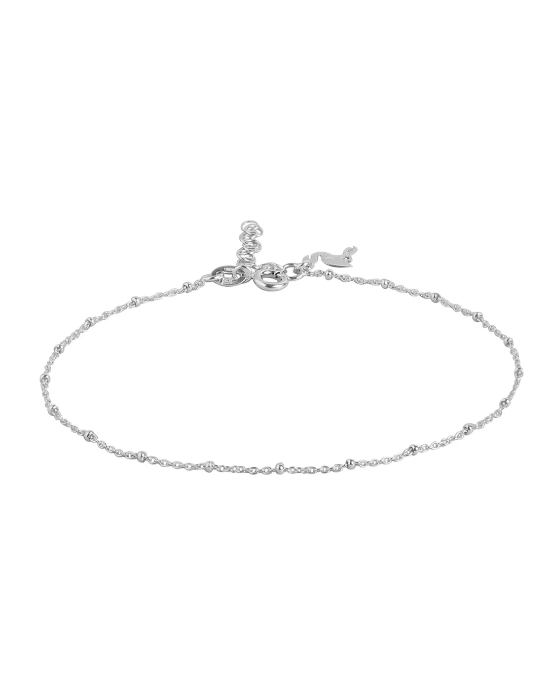 925 Sterling Silver Rhodium Plated With Dangling Crane Adjustable Charm Anklet