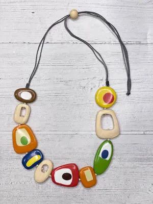 Alisha D Multicolor Wood Statement Necklace Adjustable Cord