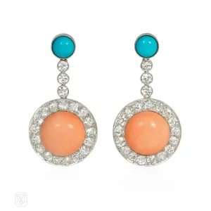 Angel skin coral and turquoise earrings