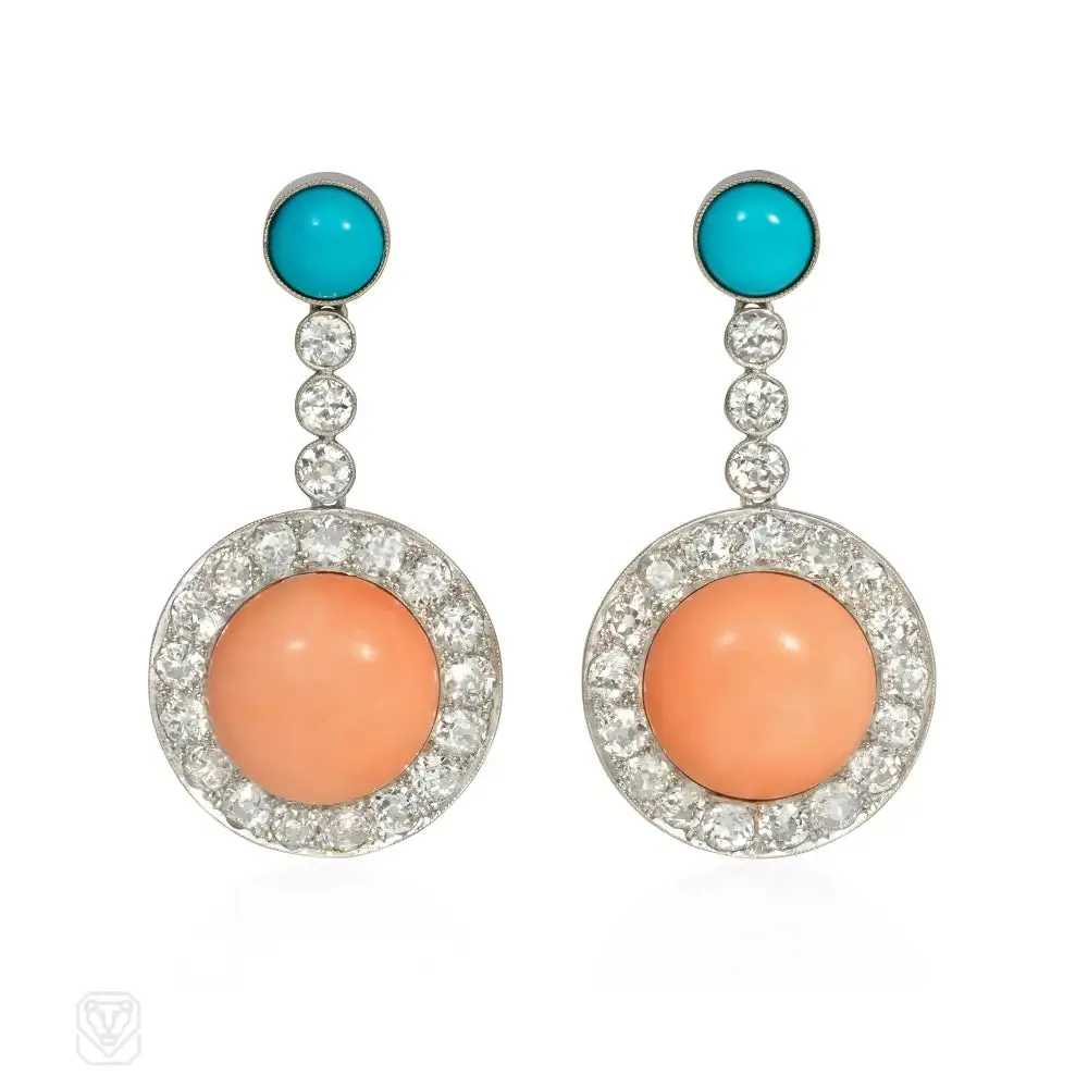 Angel skin coral and turquoise earrings