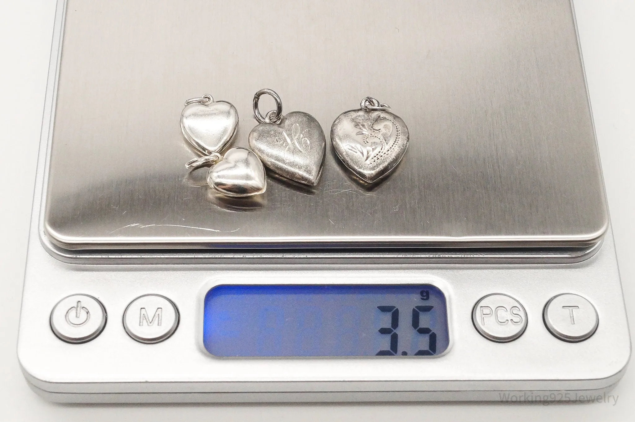 Antique Love Puffy Hearts Sterling Silver Charms Set Lot