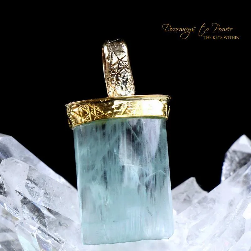 Aquamarine Light Language Crystal Pendant ™ 22k Gold