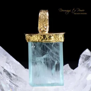 Aquamarine Light Language Crystal Pendant ™ 22k Gold