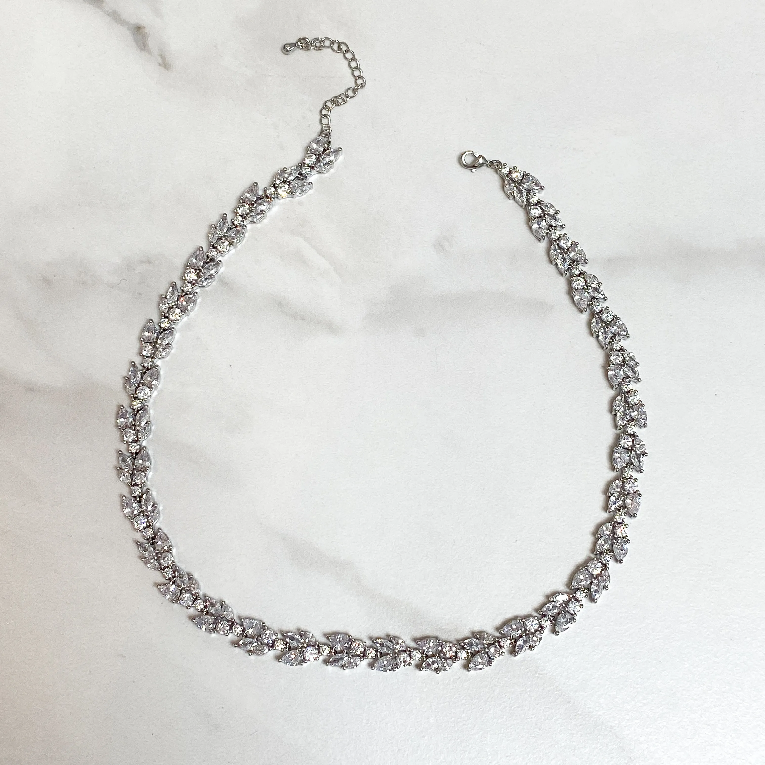 ARYA Crystal Petal Silver Necklace