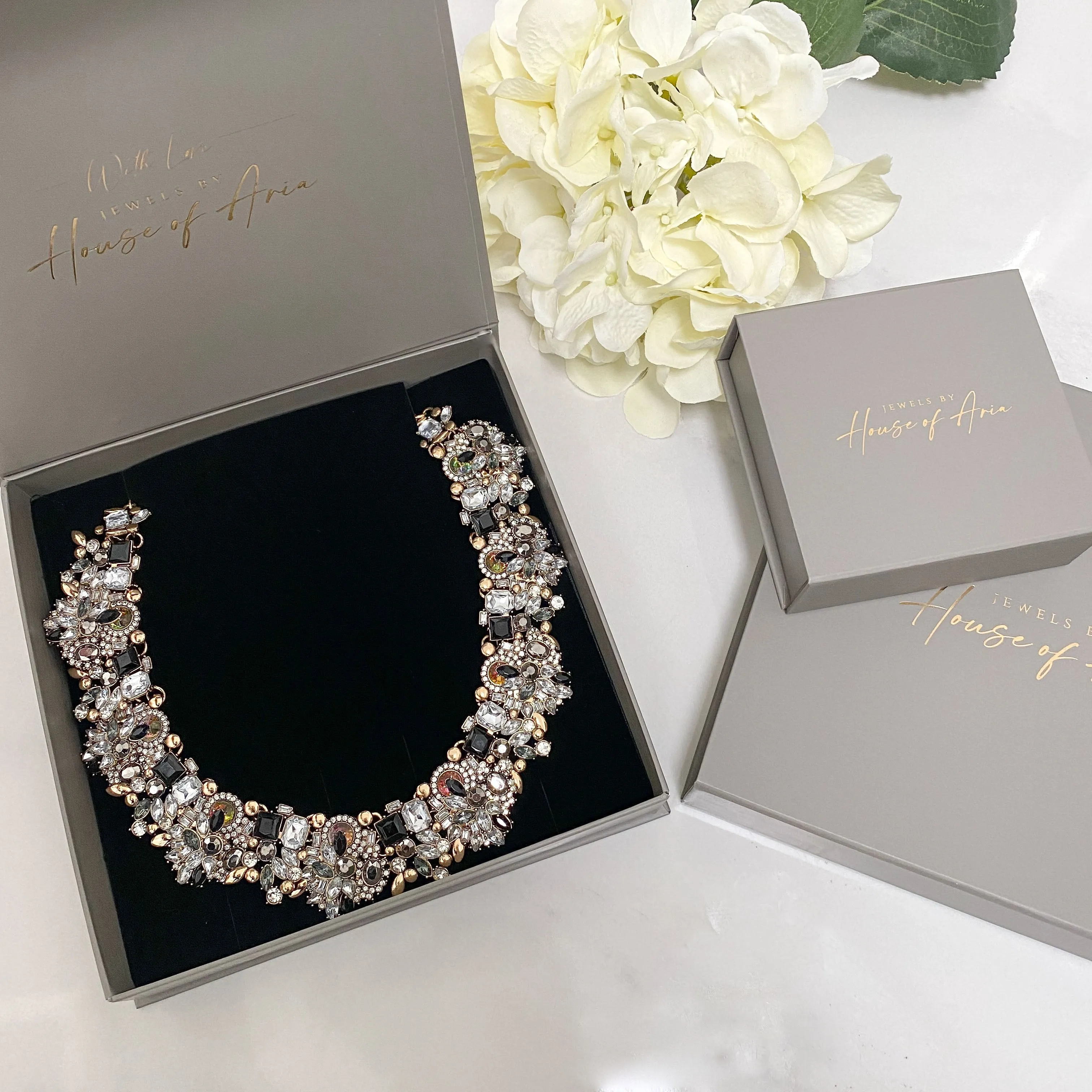 AURA Gold & Clear Jewel Necklace Set