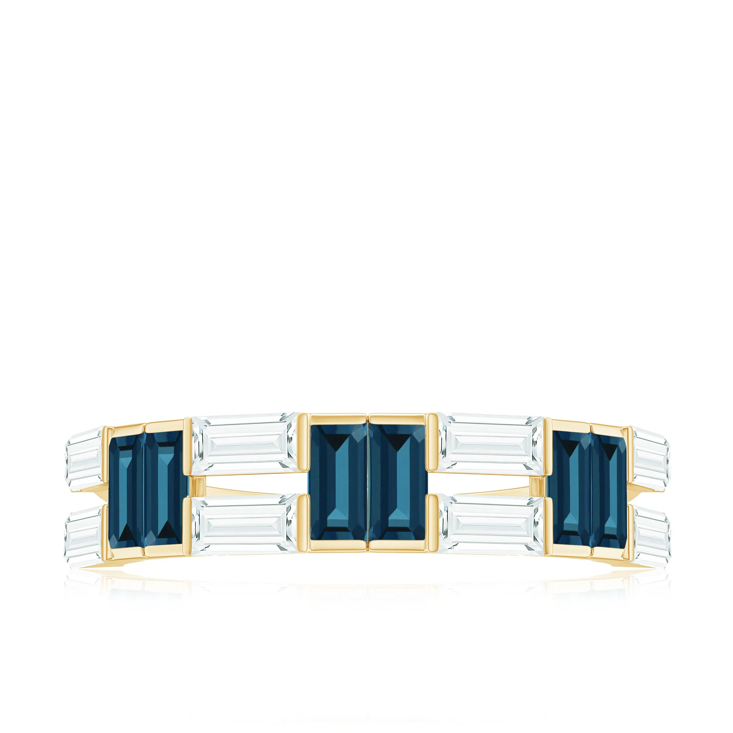 Baguette Shape London Blue Topaz and Moissanite Half Eternity Ring