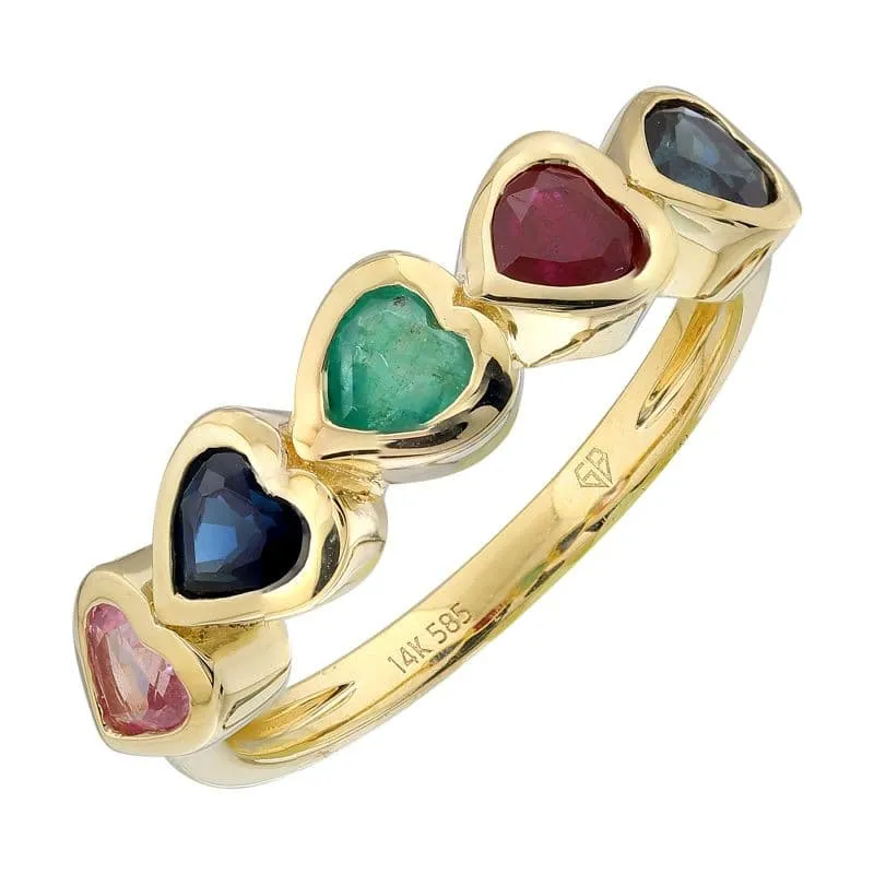 Bezel Gemstone Hearts Ring