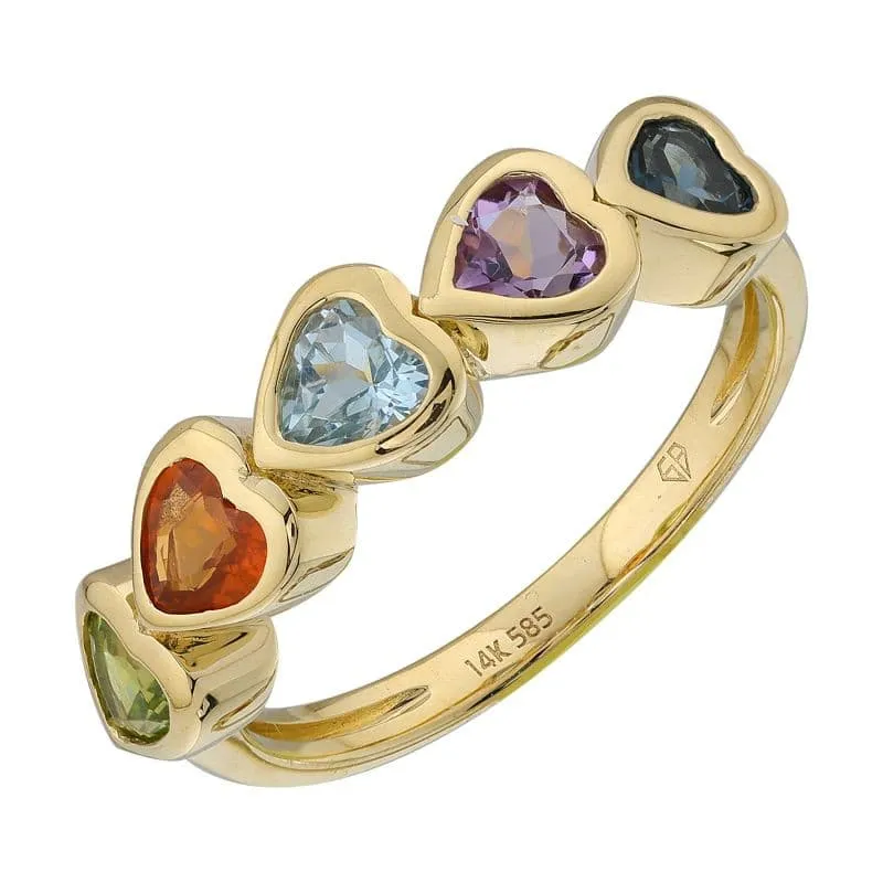 Bezel Gemstone Hearts Ring